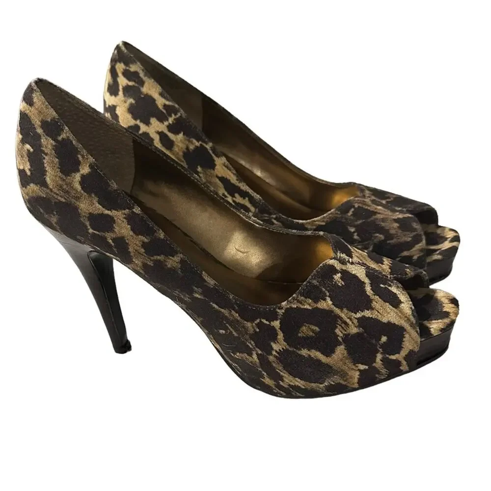 Nine West bonfirio ‎ textile uppers faux calf hair leopard size 7M